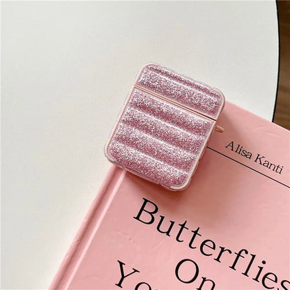 For AirPods with Charging Case (2016) / (2019) / AirPods with Wireless Charging Case (2019) Glitter Cover Down Jacket Design Carrying Case