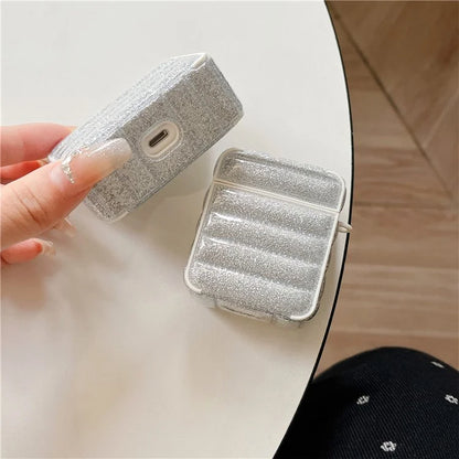 For AirPods with Charging Case (2016) / (2019) / AirPods with Wireless Charging Case (2019) Glitter Cover Down Jacket Design Carrying Case