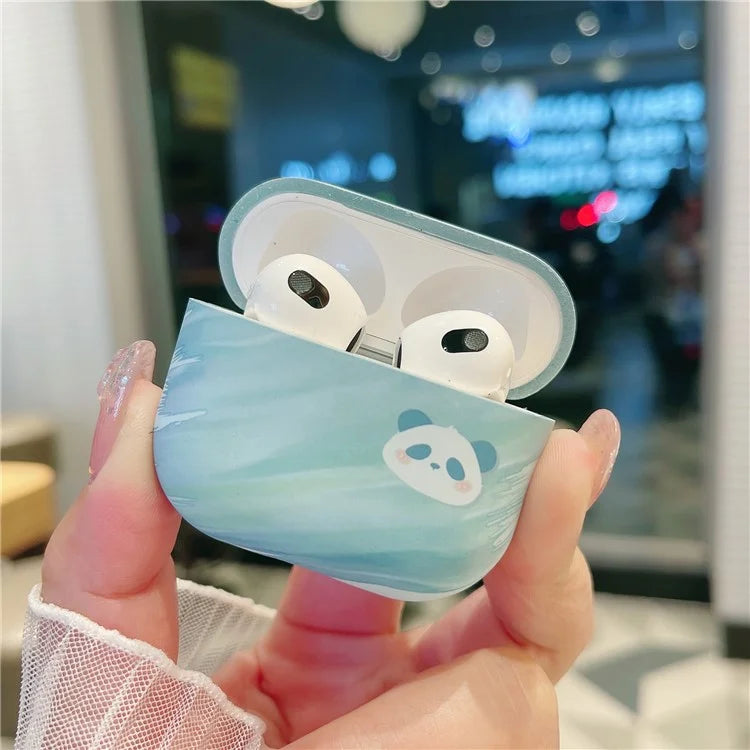 For Apple AirPods with Charging Case (2016) / (2019)  /  AirPods with Wireless Charging Case (2019) PC Case Cartoon Panda Pattern Printing Cover