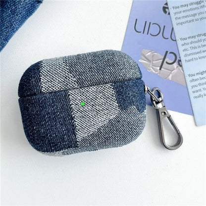 For Apple AirPods Pro Splicing Denim Bluetooth Earphone Cover Protective Case with Metal Hook