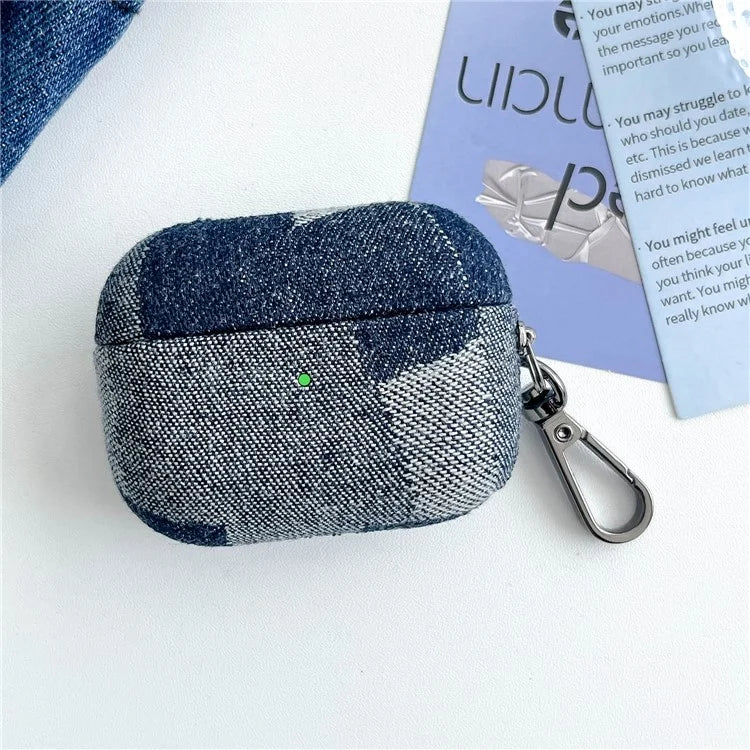 For Apple AirPods Pro Splicing Denim Bluetooth Earphone Cover Protective Case with Metal Hook