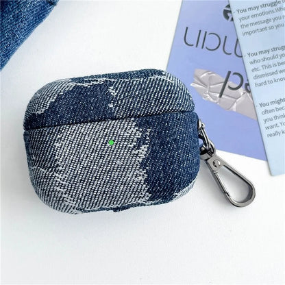 For Apple AirPods Pro Splicing Denim Bluetooth Earphone Cover Protective Case with Metal Hook