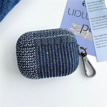 For Apple AirPods Pro Splicing Denim Bluetooth Earphone Cover Protective Case with Metal Hook