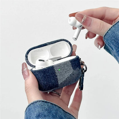 For Apple AirPods Pro Splicing Denim Bluetooth Earphone Cover Protective Case with Metal Hook