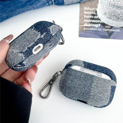 For Apple AirPods Pro Splicing Denim Bluetooth Earphone Cover Protective Case with Metal Hook