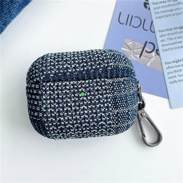 For Apple AirPods Pro Splicing Denim Bluetooth Earphone Cover Protective Case with Metal Hook