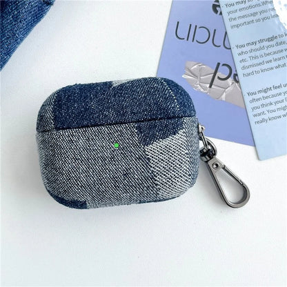 For Apple AirPods 3 Case Bluetooth Earphone Cover with Metal Hook Splicing Denim Design