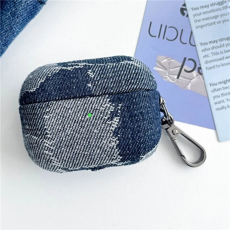 For Apple AirPods 3 Case Bluetooth Earphone Cover with Metal Hook Splicing Denim Design