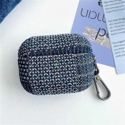 For Apple AirPods 3 Case Bluetooth Earphone Cover with Metal Hook Splicing Denim Design