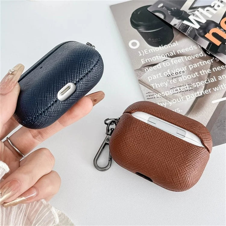 For Apple AirPods 3 Cross Texture Bluetooth Earphone Cover PU Leather Protective Case