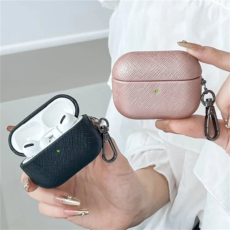 For Apple AirPods 3 Cross Texture Bluetooth Earphone Cover PU Leather Protective Case