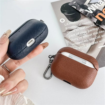 For Apple AirPods Pro Bluetooth Earphone Cover Cross Texture PU Leather Protective Case