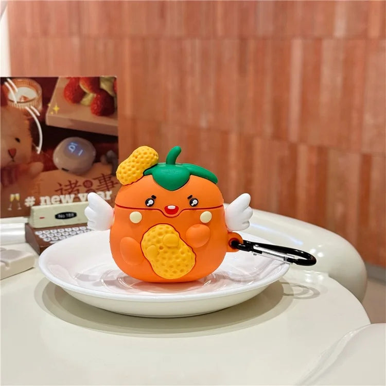 For Apple AirPods with Wireless Charging Case (2019)  /  AirPods with Charging Case (2019) (2016) Cartoon Persimmon Peanut Silicone Case