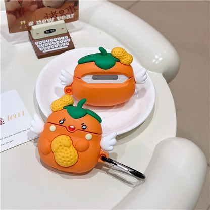 For Apple AirPods with Wireless Charging Case (2019)  /  AirPods with Charging Case (2019) (2016) Cartoon Persimmon Peanut Silicone Case