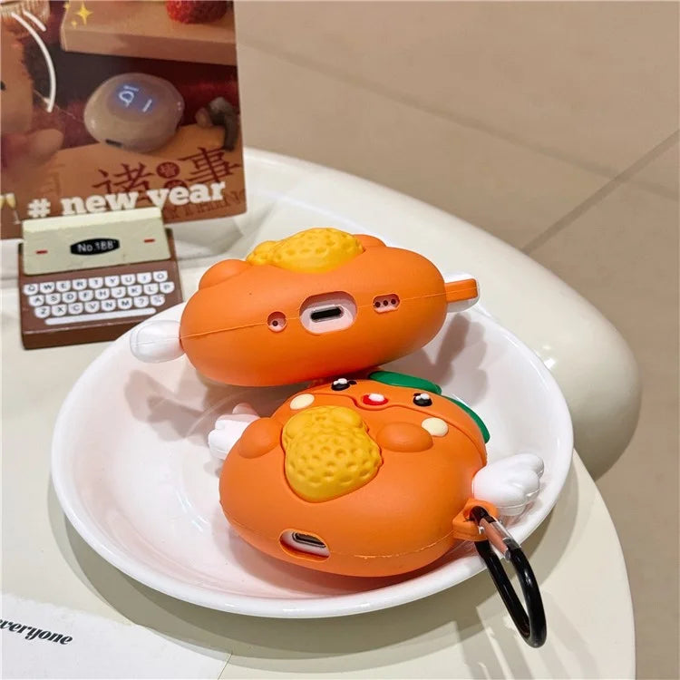 For Apple AirPods with Wireless Charging Case (2019)  /  AirPods with Charging Case (2019) (2016) Cartoon Persimmon Peanut Silicone Case