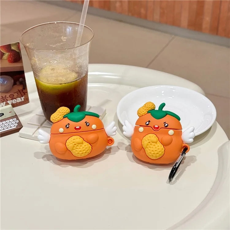 For Apple AirPods with Wireless Charging Case (2019)  /  AirPods with Charging Case (2019) (2016) Cartoon Persimmon Peanut Silicone Case