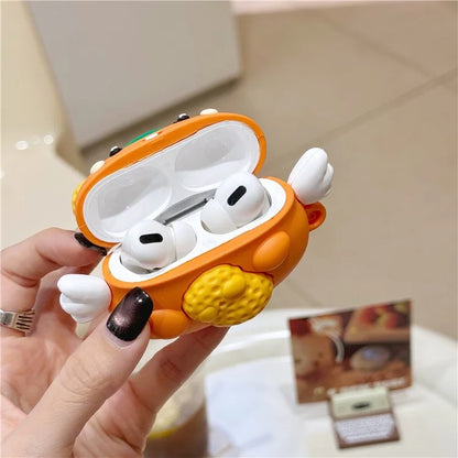 For AirPods Pro / Pro 2 Cartoon Persimmon Peanut Silicone Sleeve Earphone Cover with Carabiner