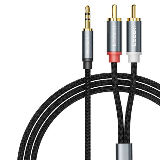 TOOCKI TQ-YP07 1m Jack to 2RCA Male Aux Cord 3.5mm Stereo Y-Splitter Cable Cord