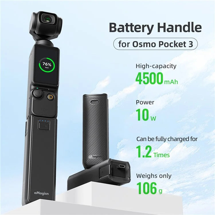 AMAGISN For DJI Osmo Pocket 3 Battery Handle 4500mAh Power Stick with 1 / 4 Inch Mount Port