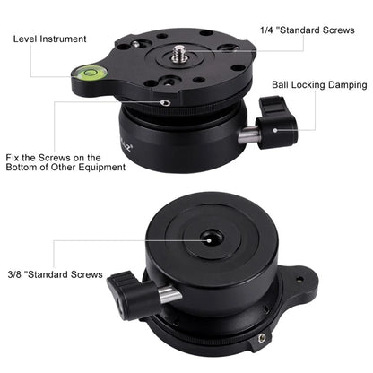 PULUZ PU3508 1 / 4 Inch Thread Dome Panoramic Tripod Head Leveling Head Base with Bubble Level