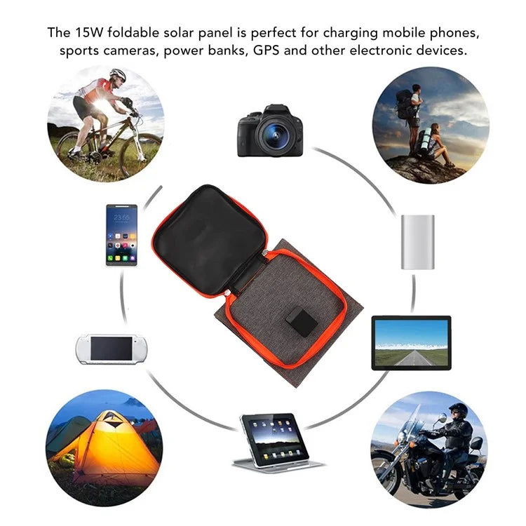 FSC-15W Foldable 3 Solar Panel 15W Solar Cell Charger Mobile Power Bank for Camping Hiking