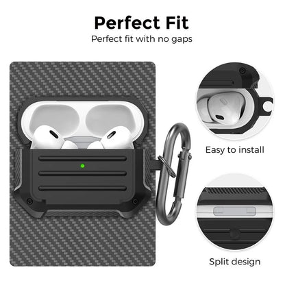 AHASTYLE WG145 For Apple AirPods Pro 2 Earphone Case Shockproof Carbon Fiber Texture TPU Cover