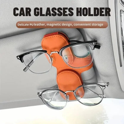 Car Sunglasses Holder Vehicle Visor Clip Magnetic PU Leather Sun Glasses Eyeglass Hanger Carbon Fiber